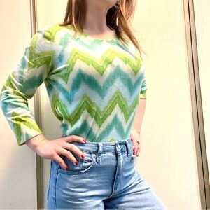 Y2K Chevron Teal Green Cotton Preppy Collegiate Sweater Size L
